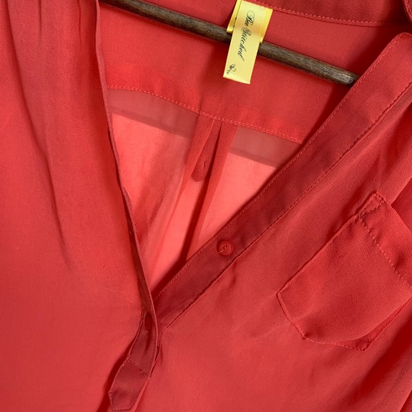 (NWOT) Bee Stitched // Sheer Coral Blouse - Picture 2 of 4